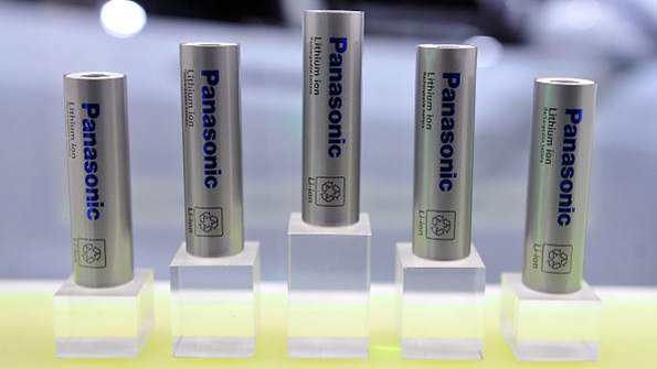 Panasonic displays a handful of its lithiumion batteries at the 2015 CES
