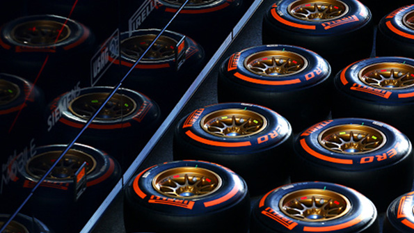 A floor of Pirelli race tires