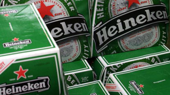 Cases of Heineken in a cooler