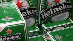 Cases of Heineken in a cooler Cases of Heineken in a cooler