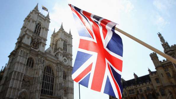 The Union Jack outside Westminster Abbey