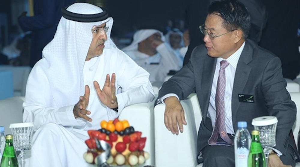 LI Yong, Director General, United Nations Industrial Development Organization in conversation with Dr. Mugheer Khamis Al Khaili, Chairman, Health Authority of Abu Dhabi, United Arab Emirates