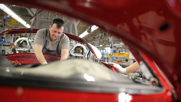Workers at a Porsche plant