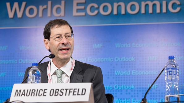 Obstfeld shown here at the World Economic Outlook Press Conference last month