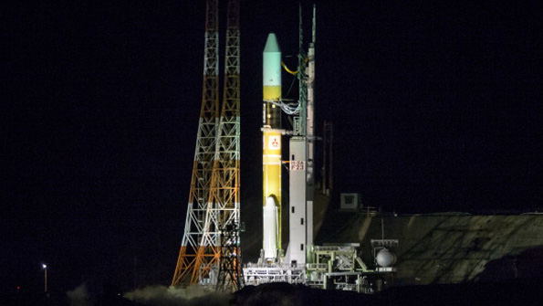 A Japanese HIIA rocket prepares to launch from the Tanegashima Space Center