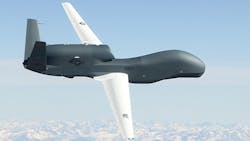 The Northrup Grumman Global Hawk drone in flight The Northrup Grumman Global Hawk drone in flight