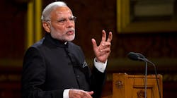 Indian Prime Minister Narendra Modi delivers a speech in the Royal Gallery in the House of Parliament during a three-day visit to the U.K. earlier this month. India reported its third straight quarter of 7.0% or better economic growth.