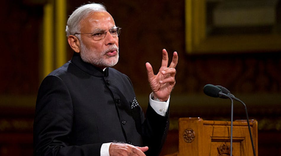 Indian Prime Minister Narendra Modi delivers a speech in the Royal Gallery in the House of Parliament during a three-day visit to the U.K. earlier this month. India reported its third straight quarter of 7.0% or better economic growth.