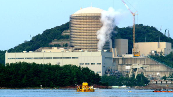 Steam rises from the No 3 reactor of the nuclear plant in Mihama Japan