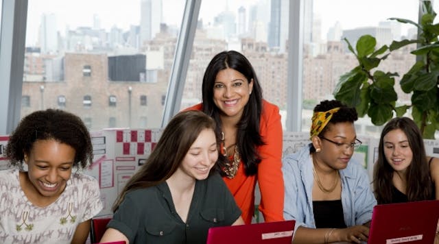 Girls Who Code founder Reshma Saujani, center, with some of the young women in the club.
