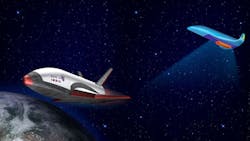 An artists rendering of the Indian shuttle in space An artists rendering of the Indian shuttle in space