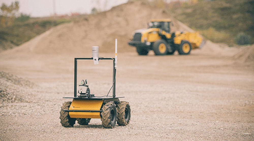 The Husky unmanned ground vehicle is a research device capable of navigating various environments, while a sensor or sensor package sits on top to collect desired data.