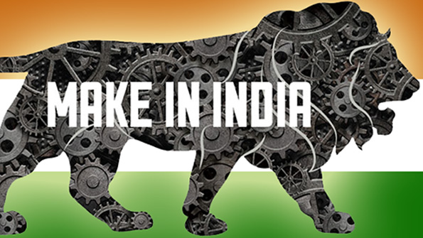 Make in India lion against a backdrop of the India flag