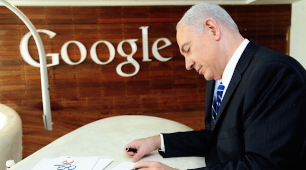 Israeli prime minister Benjamin Netanyahu at the opening of Google&apos;s R&amp;D center in Israel in 2012.