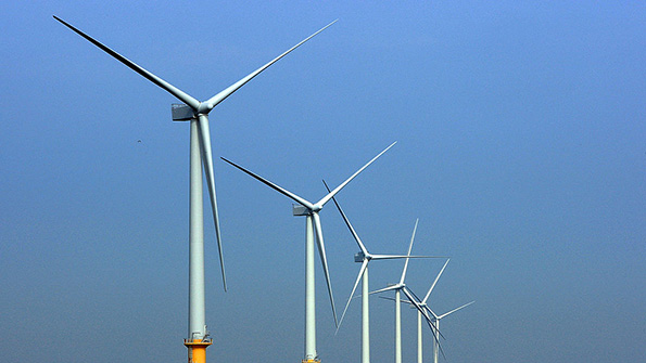 A row of wind turbines