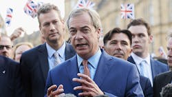 Nigel Farage the leader of UKIP and the Vote Leave campaign addresses media Nigel Farage the leader of UKIP and the Vote Leave campaign addresses media
