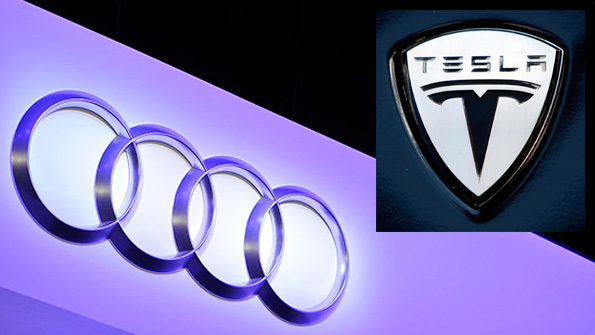 The Audi and Tesla logos