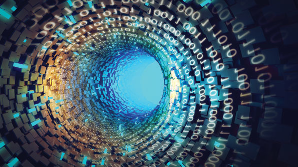 Binary code swirling in the cloud of big data
