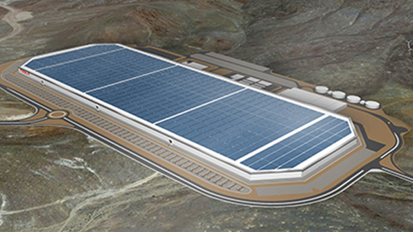 An artists rendering of the Tesla Gigafactory