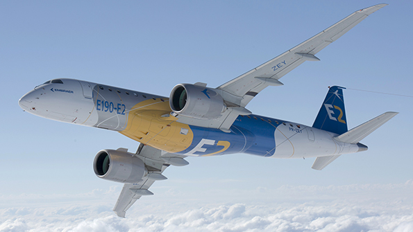 The Embraer EJet E2 will be a series of narrowbody mediumrange twinengine jet airliners available in three variants all with the same fuselage cross sections but different lengths and different wing styles Two different sizes of Pratt amp Whitneyrsquos PW1000G geared turbofan engines will power the aircraft