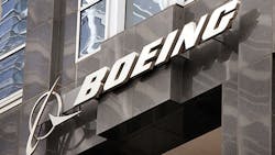 The Boeing logo and wordmark on the corporate offices in Chicago The Boeing logo and wordmark on the corporate offices in Chicago