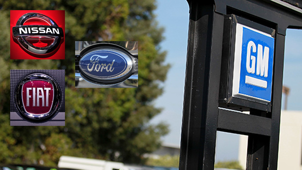 GM Ford Nissan and Fiat Chrysler logos