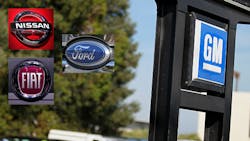 GM Ford Nissan and Fiat Chrysler logos GM Ford Nissan and Fiat Chrysler logos