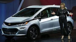GM CEO Mary Barra introduces the Chevy Bolt EV at CES 2016 in January GM CEO Mary Barra introduces the Chevy Bolt EV at CES 2016 in January