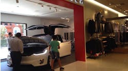 Tesla&rsquo;s mini-showroom next to men&rsquo;s clothing department at L.A.-area Nordstrom.