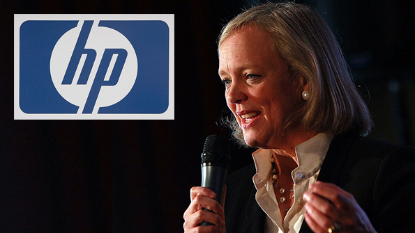 CEO Meg Whitman addresses a crowd at a conference