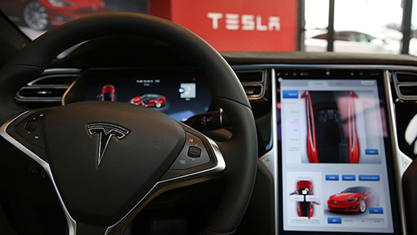 The onboard display inside a Tesla Model S