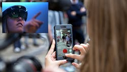 Pokemon Go user with a Microsoft HoloLens user inset over Pokemon Go user with a Microsoft HoloLens user inset over