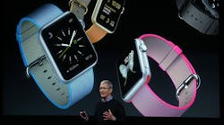 Apple CEO Tim Cook discusses the Apple Watch at a company event in March.