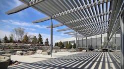 Terraced landscaping and an attractive trellis provide a welcoming outdoor cafeteriagathering space for employees at the Rockford building Terraced landscaping and an attractive trellis provide a welcoming outdoor cafeteriagathering space for employees at the Rockford building
