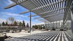 Terraced landscaping and an attractive trellis provide a welcoming outdoor cafeteriagathering space for employees at the Rockford building Terraced landscaping and an attractive trellis provide a welcoming outdoor cafeteriagathering space for employees at the Rockford building