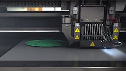 PolyJet print nozzles deposit droplets of photopolymer material PolyJet print nozzles deposit droplets of photopolymer material