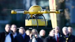 Deutsch Post runs a drone delivery test in front of employees Deutsch Post runs a drone delivery test in front of employees