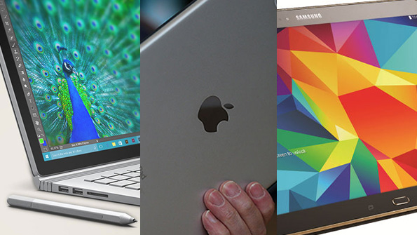 The Microsoft Surface Book the Apple iPad Pro and the Samsung Galaxy Tab