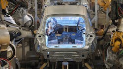 Robots weld Volkswagen Tiguan vehicles at the VW factory in Wolfsburg Germany Robots weld Volkswagen Tiguan vehicles at the VW factory in Wolfsburg Germany