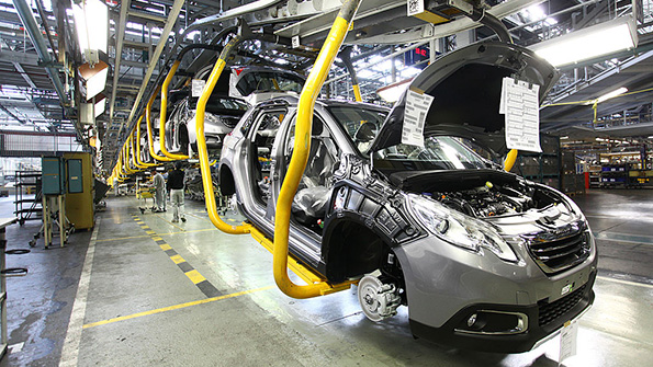 Peugeot cars on the line in Mulhouse France