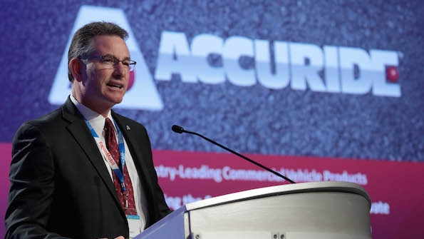 Richard F Dauch President and CEO of Accuride speaking in Traverse City earlier this month