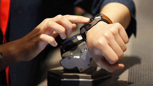 Visitors check out the Tag Heuer connected watch