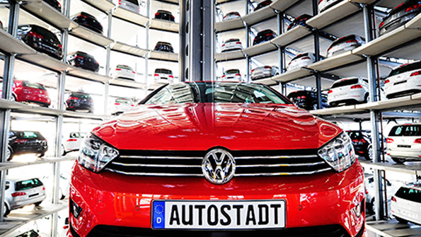 A Volkswagen Golf 7 inside the Autostadt at the companys Wolfsburg headquarters