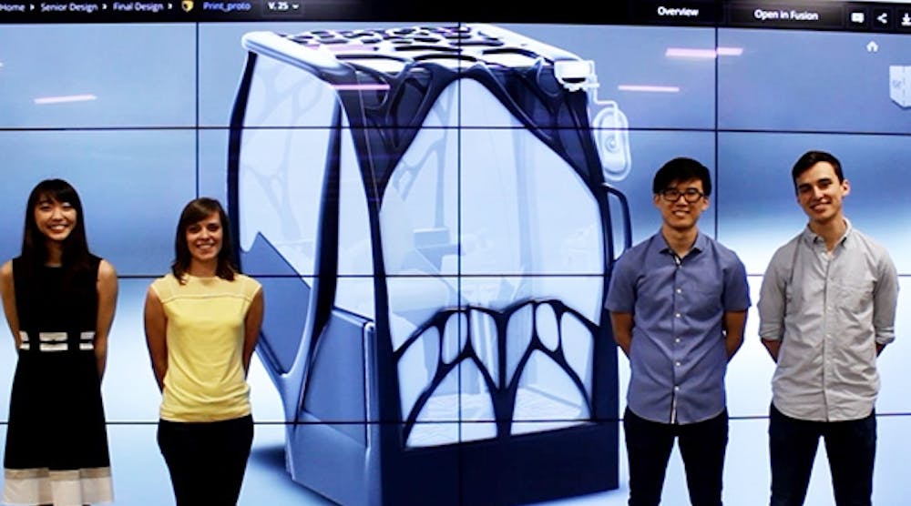 UIUC Project AME team members (from left to right) Sharon Tsubaki-Liu, Naomi Audet, Kevin Kim, and Andrew Peterman stand next to their winning design (not pictured, Luke Meyer).