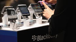 BlackBerry phones, in happier times &mdash; on display at the 2012 CeBit technology fair in Germany.