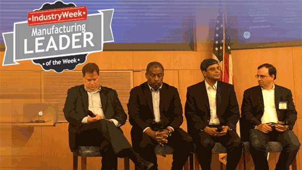 Four top GE leaders at a company symposium roundtable event