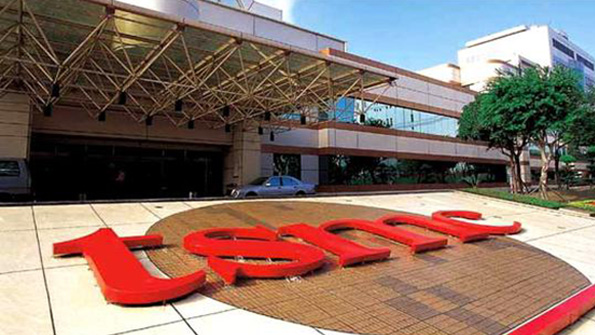 The TSMC logo in front of company headquarters