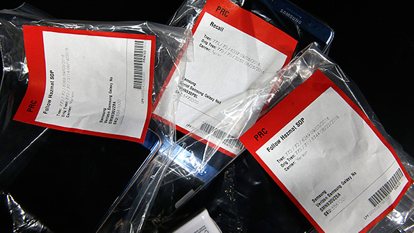 Recalled Samsung Galaxy Note 7 smartphones in protective bags