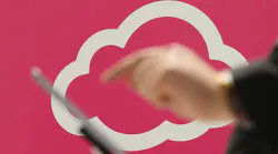A CeBIT attendee tests cloud computing technology