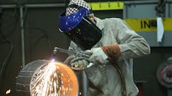 An employee welds pipe at Pioneer Pipe in Marietta, Ohio. The construction, maintenance and fabrication company employs around 800 people, supplying products to the oil and gas industry